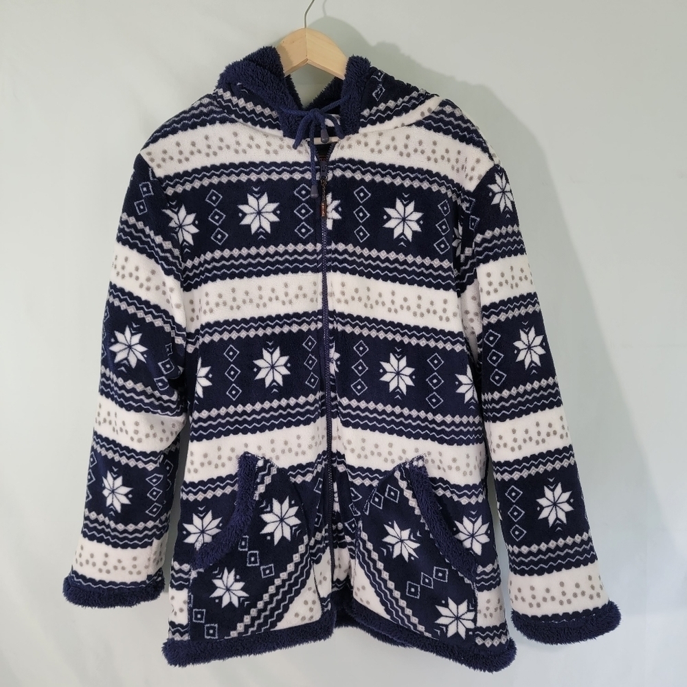 TRAIL CREST Blue Nordic Full-Zip Hooded Heavy Sweater Sz XL Outdoor Loungewear